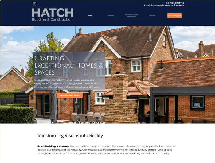 Hatch Construction Website built by JL Web Design
